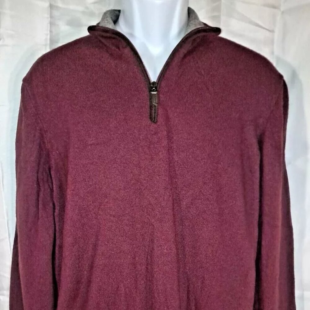 FILIPPO RIBERTI 1/4 Zip Sweater Men's XL Maroon/Red Italian Merino Wool/Cashmere